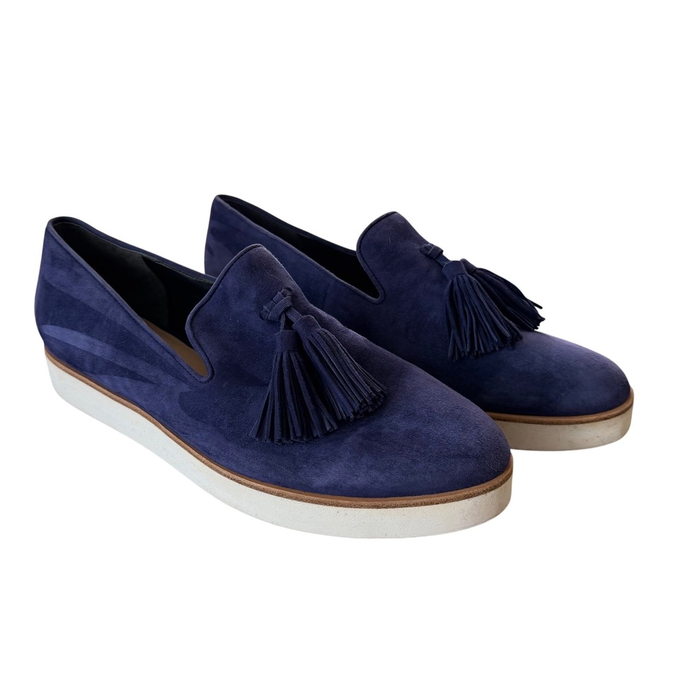 Via Spiga Marina B Blue Suede Tassel Platform Loafers Womens 8M EUR‎ 38